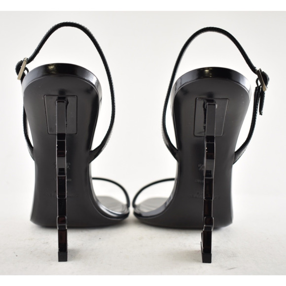 Saint Laurent Opyum 110 Black Leather YSL Logo Heel Slingback Strap Sandal 40.5 - Picture 13 of 16